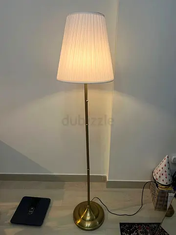 Brass Floor Lamp with Pleated White Shade