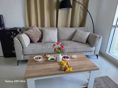 Light Grey 3-Seater Fabric Sofa with Coffee Table - Good Condition