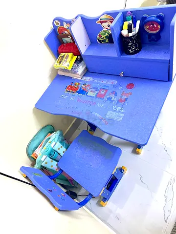 Blue Kids Study Desk and Chair Set with Storage - Good Condition