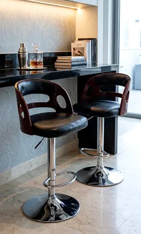 OFFER BUY 2 Set of 2 Adjustable Bar Stools with Backrest — Black Leather  Chrome