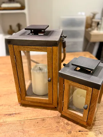 West Elm Mango Wood Lanterns with Rope Handle (Set of 2)