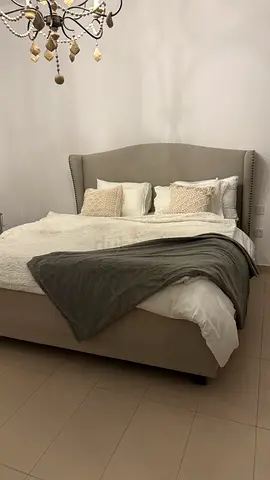 Upholstered King Size Bed with Headboard - Neutral Grey with Matress