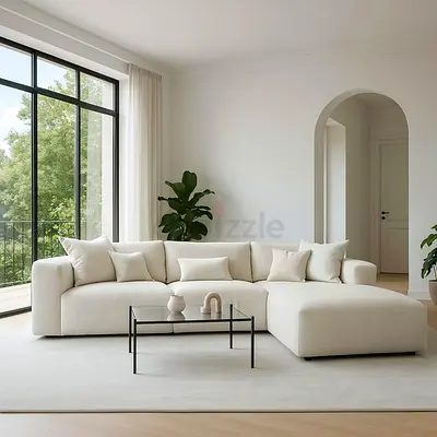 Cream L-shaped Sectional Sofa with Right-side Chaise — Modern Minimalist