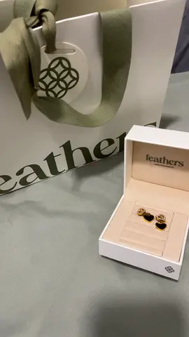 Gold-tone heart stud earrings with black enamel (Feathers) - new from 1 month only never used