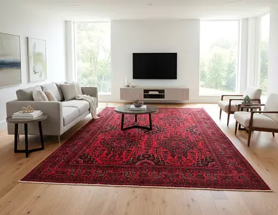 Red Vintage-Style Large Area Rug — Excellent Condition