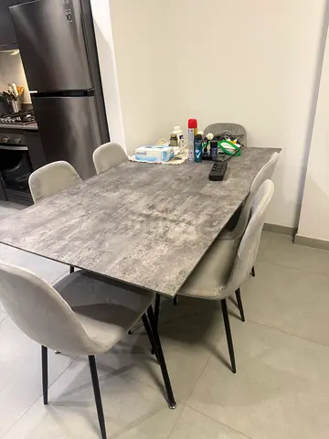 Modern Dining Table 160x90 with 6 Chairs – Stylish Grey – Excellent Condition