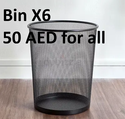 Set of 6 Black Metal Mesh Waste Bins - Office/Home