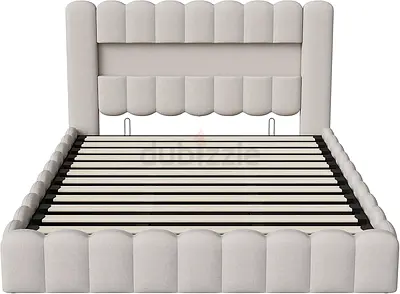 Wave shaped headboard king size padded storage bed