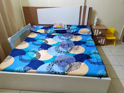 Bedroom Set With King Bed with mattress 2 side tables 1 Sliding Wardrobe and 1 Dressing Table