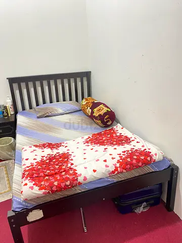 Used Single Wooden Bed Frame with Mattress only  - Dark Brown