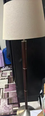 Wooden Floor Lamp with Beige Fabric Shade - Good Condition