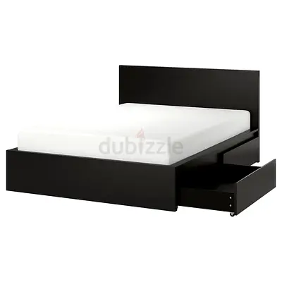 Black Wooden King Size Frame with Underbed Drawer (IKEA-style) with Leirsund slotted base. (OP 1500)