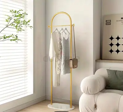 Minimalist Gold Freestanding Clothes Rack with Marble Base