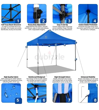 Portable 3x3m Pop-Up Canopy Gazebo Tent - Blue, Easy Setup