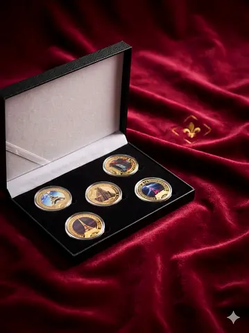 Set of 5 Commemorative Coins in Display Box — Eiffel Tower  Landmarks
