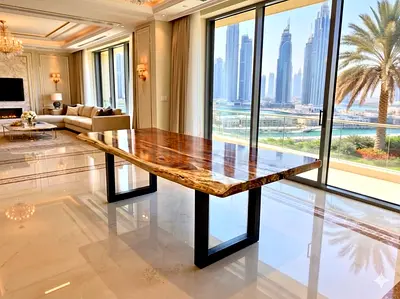 Dinning table wooden with black metal legs