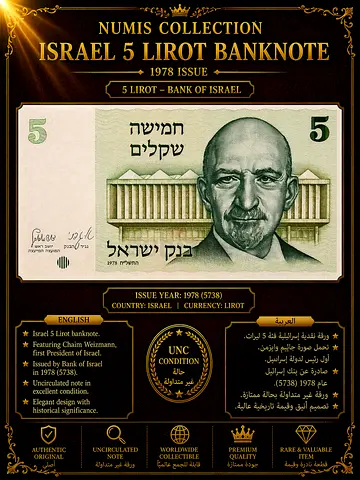 1978 Israel 5 Sheqalim Banknote – UNC Condition | Vintage Collectible