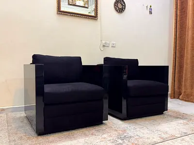 Pair of Modern Black Acrylic-Arm Club Chairs — Comfortable  Stylish