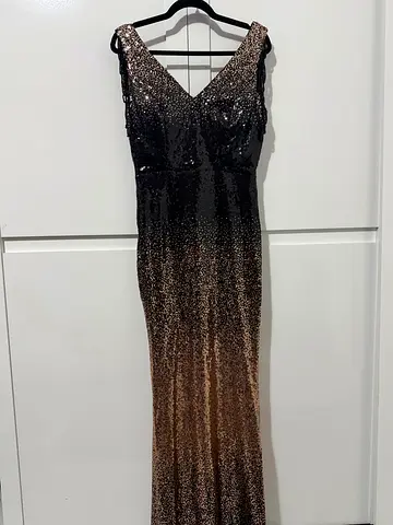 Long sleeveless sequin evening GOWN - black to gold ombré, size approx M