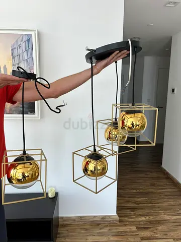 Modern Gold Pendant Cluster Light - 3 + 1  hanging cubes