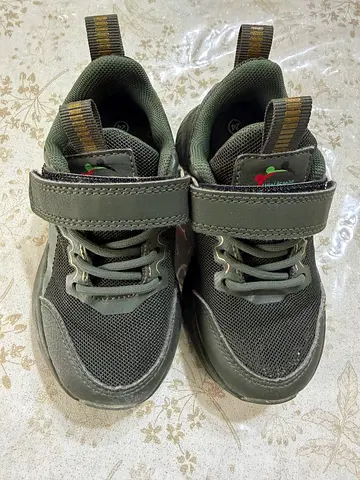 Kids olive green athletic sneakers with velcro strap - size small, lightly used NIMS PE uniform shoe