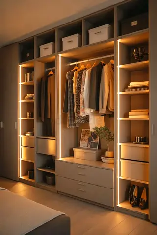 Built-in Walk-in Style Wardrobe with LED Lighting - Grey Finish