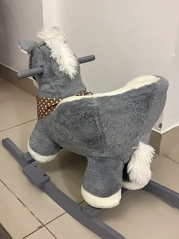 Grey Plush Rocking Horse — Soft