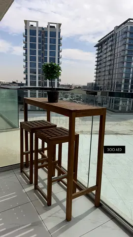 Wooden Bar Table with Two Stools - Compact Balcony Set