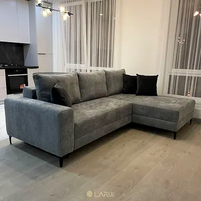 Modern L-shaped Grey Fabric Corner Sofa - Right Chaise