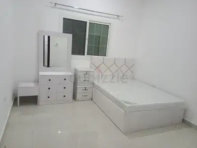 White upholstered bed frame with mattress, dresser, bedside tables and mirror - full set