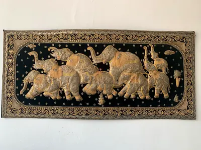 Hand made Canvas mural with elephant drawings