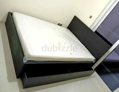 IKEA malam double‑size bed (140 × 200 cm) with 2 storage drawers underneath and an IKEA mattress ✨