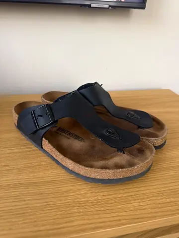Black Birkenstock-style Thong Sandals, Size 43, Lightly Used