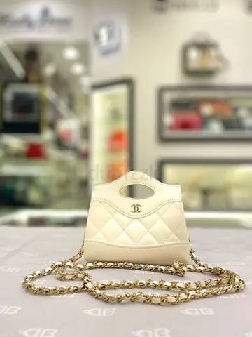 Chanel White Nano 31 Shopping Bag in Shiny Crumpled Calfskin Leather (Authentic/PreOwned)