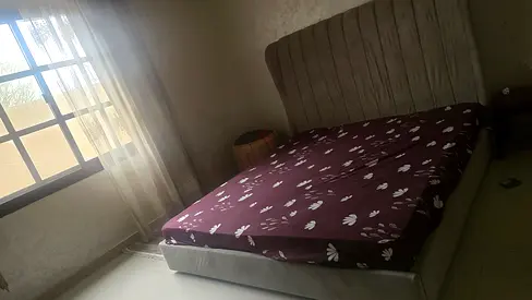 King size upholstered bed frame with mattress - light grey headboard