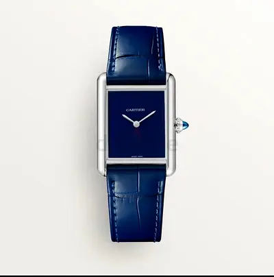 Cartier Tank Solo-style Blue Dial Leather Strap Watch