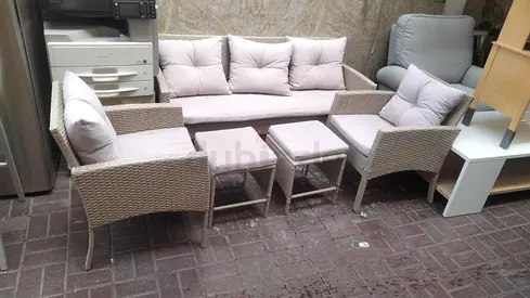 6-piece outdoor rattan sofa set with cushions (sofa, 2 chairs, 2 stools, coffee table)