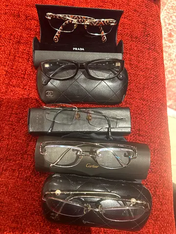 Collection of 5 Designer Eyeglass Frames with Cases (Chanel, Cartier, Prada, More)