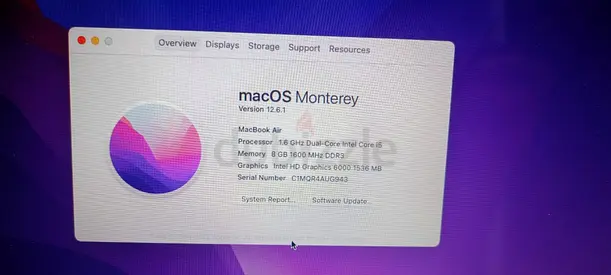MacBook Air (Intel Core i5, 8GB RAM) - macOS Monterey installed