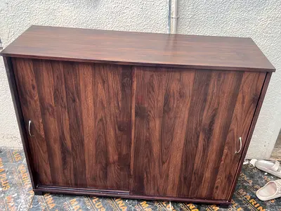 Wooden Shoe Cabinet with Sliding Door and Multiple Shelves - Dark Brown