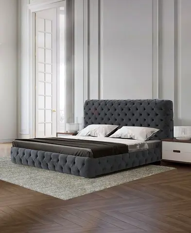 Grey Tufted Upholstered King Bed - Hydraulic Storage Available on Demand