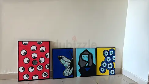 Set of 4 Modern Pop-Art Canvas Paintings