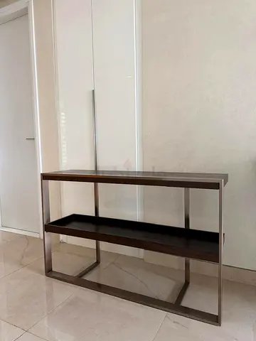 Slim Console Table with Metal Frame and Wood Shelves
