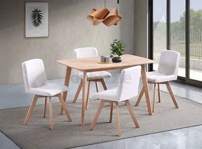 Light Wood 4-Seater Dining Table with Upholstered Chairs