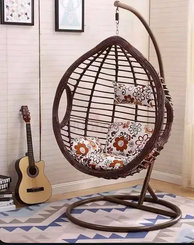 Hanging Egg Rattan Swing Chair with Stand and Cushions