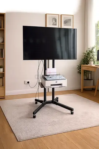 TV on Mobile Stand with Small Shelf — Good Working Condition
