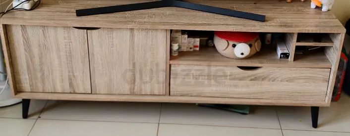 Wooden TV Entertainment Unit with Storage - Light Oak Finish