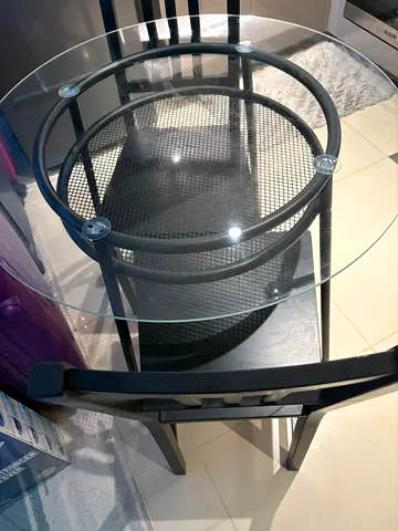 Glass Top Round Dining/Side Table with Black Metal Frame