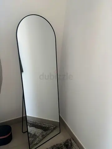 Full-Length Leaning Mirror with Black Metal Frame