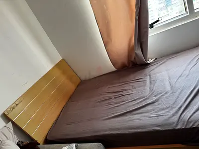 Wooden Double Bed Frame with Headboard — Good Condition (no matress)